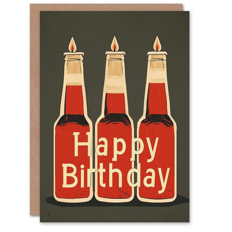 image 1 of Red Beer Bottle Candles Drawing For Him Birthday Card