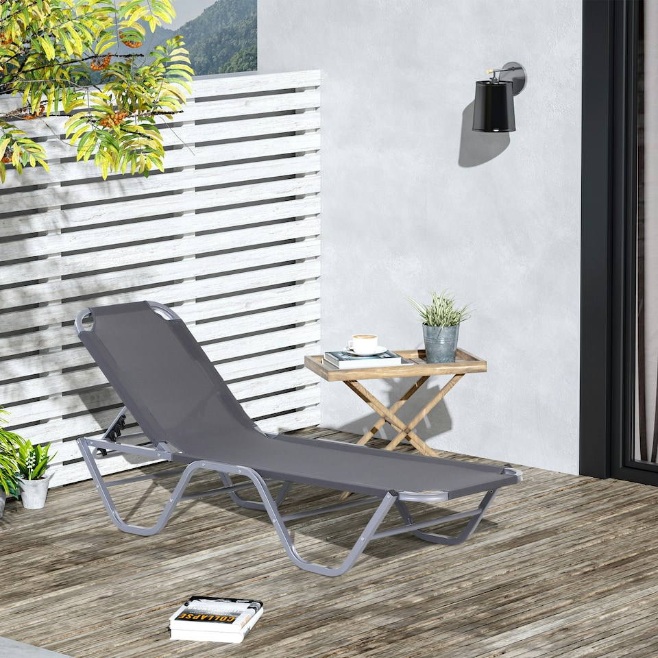 image 1 of Outsunny Sun Lounger Relaxer Recliner with 5-Position Adjustable Backrest Silver