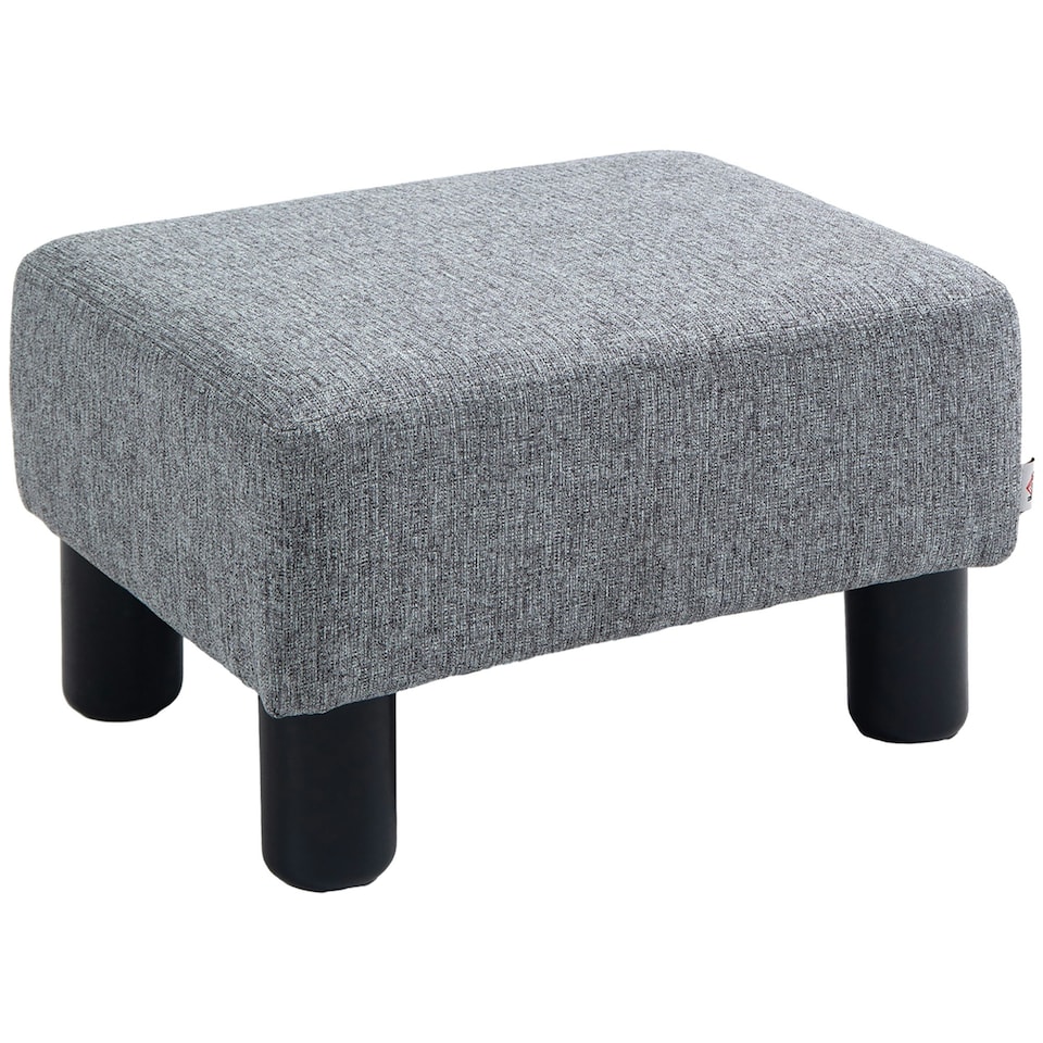 image 1 of HOMCOM Chic Linen Fabric Footstool Ottoman Cube with 4 Plastic Legs Grey