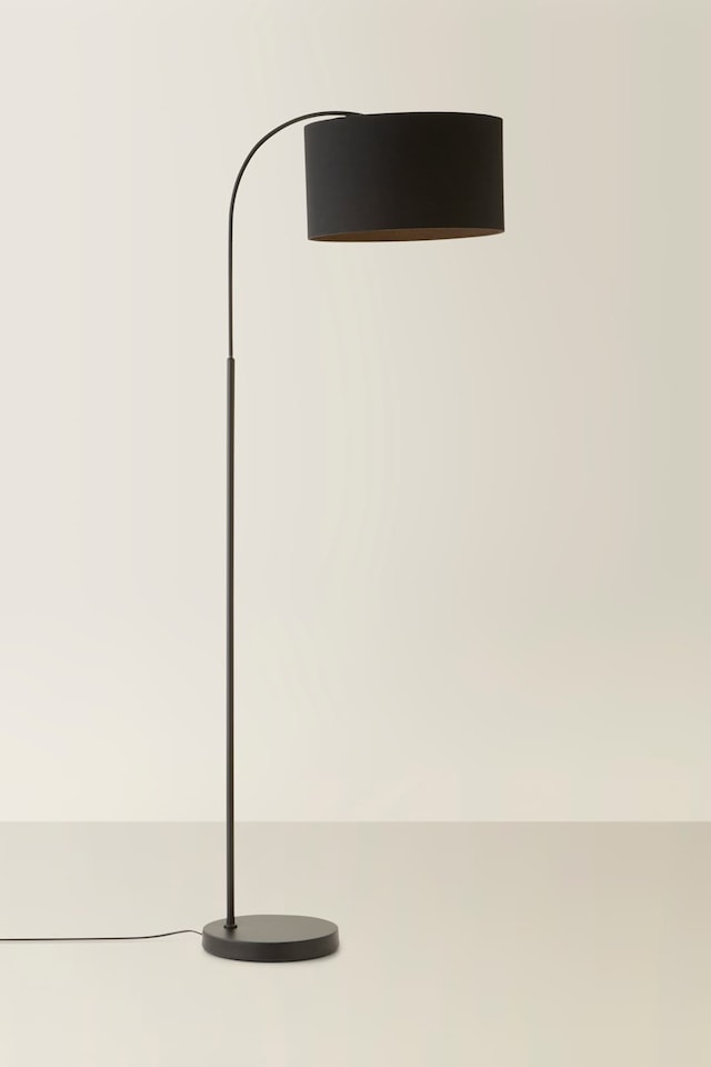 image 1 of ValueLights Curva Black Floor Lamp Drum Black Shade | Black