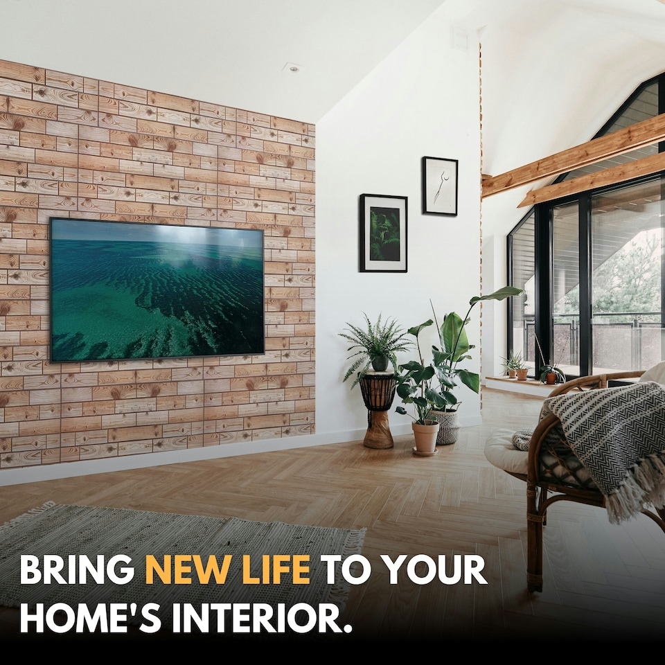 image 1 of NOVECRAFTO Faux Wood Wall Panels – 6 PVC Sheets, Covers 2.76 sqm (29.76 sq ft), 96x48cm Each – Natural Oak Wood Effect Cladding, Moisture Resistant