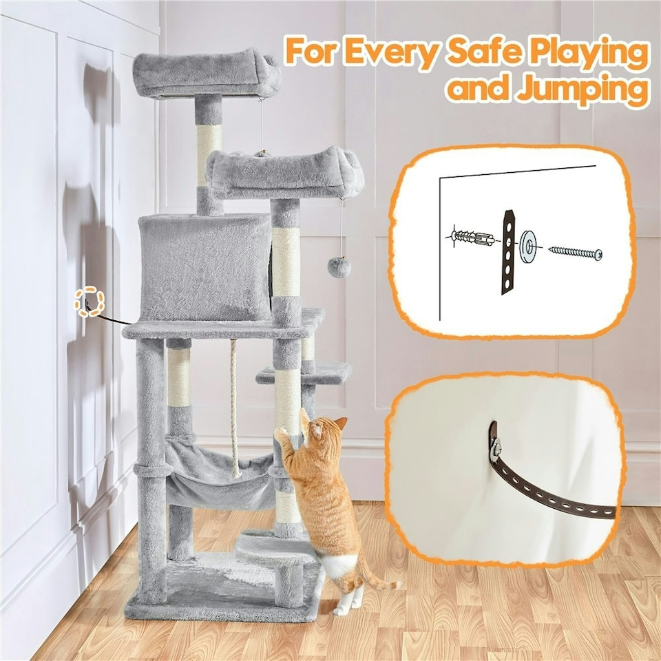 image 1 of Yaheetech 149 cm Multilevel Cat Tree with Plush Perch Light Grey