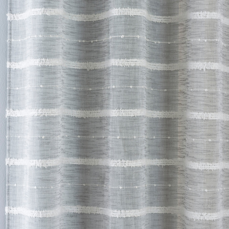 image 1 of Pair of Antigua Grey Chenille Stripe Voile Panels 54 inch (137 cm) Light Filtering Eyelet Linen-Look Voile Panels for Bedroom and Living Room