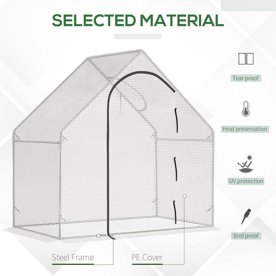 image 1 of Outsunny Walk-In Portable Greenhouse Mini Grown House Steel Frame Window White