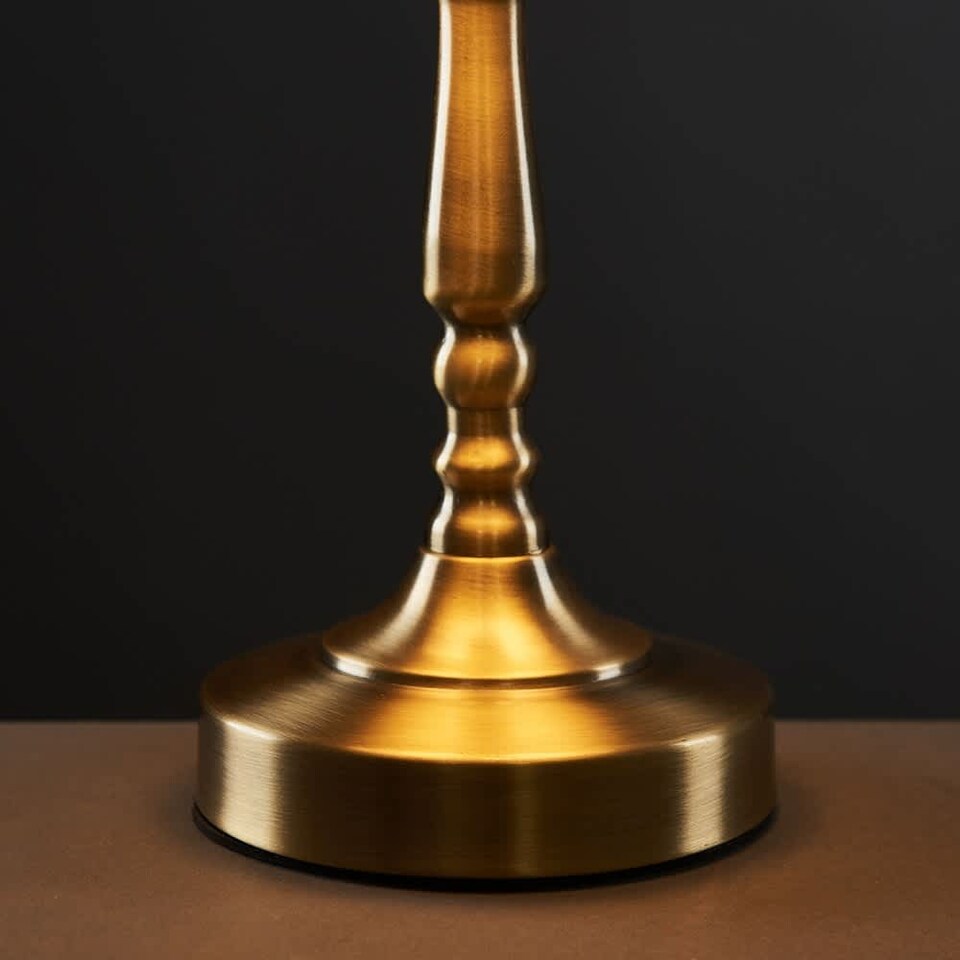 image 1 of ValueLights Sienna Pair Antique Brass Touch Table Lamps Pleat Cream Shades and Bulbs