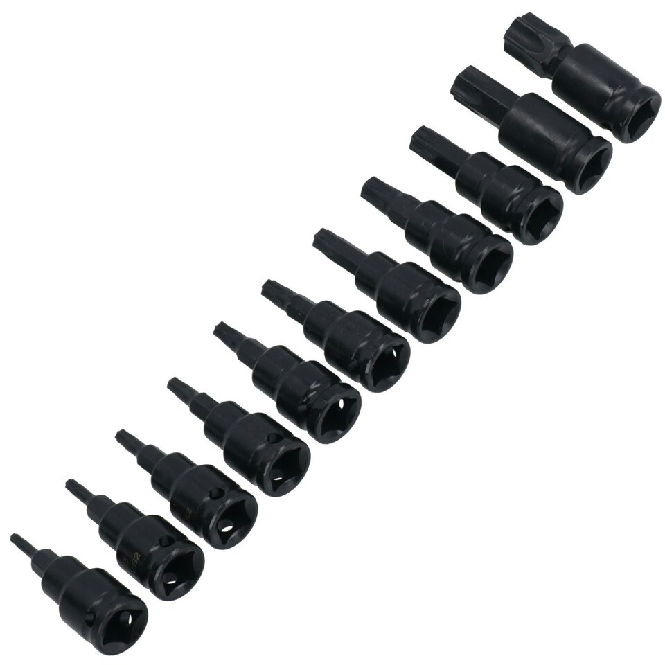image 1 of Male Torx Star Impact Impacted Shallow Short Bit Sockets T10 - T60 11pc Set