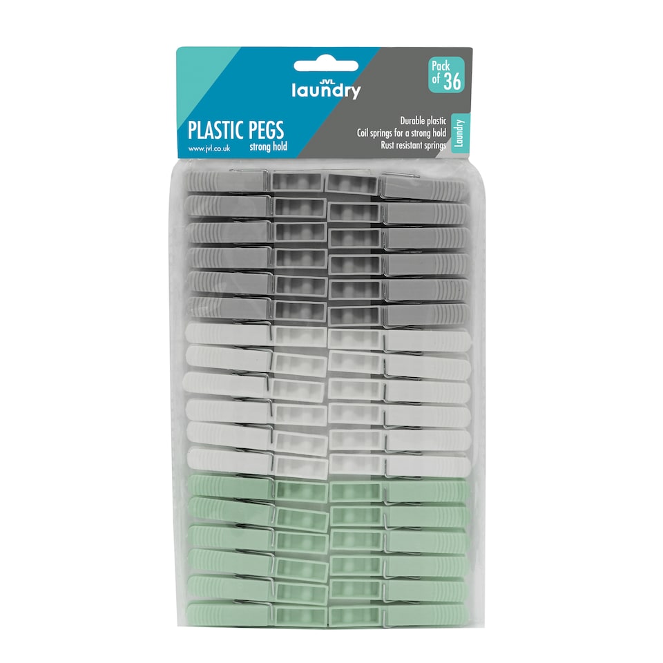 image 1 of JVL Collapsible Peg Basket with 86 Plastic Clothes Pegs, Assorted Colours