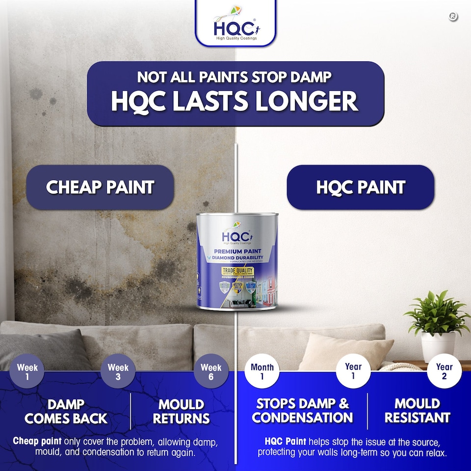 image 1 of HQC Anti Damp Paint - Damp Proof for Interior Walls & Ceilings - Light Grey - 2.5L