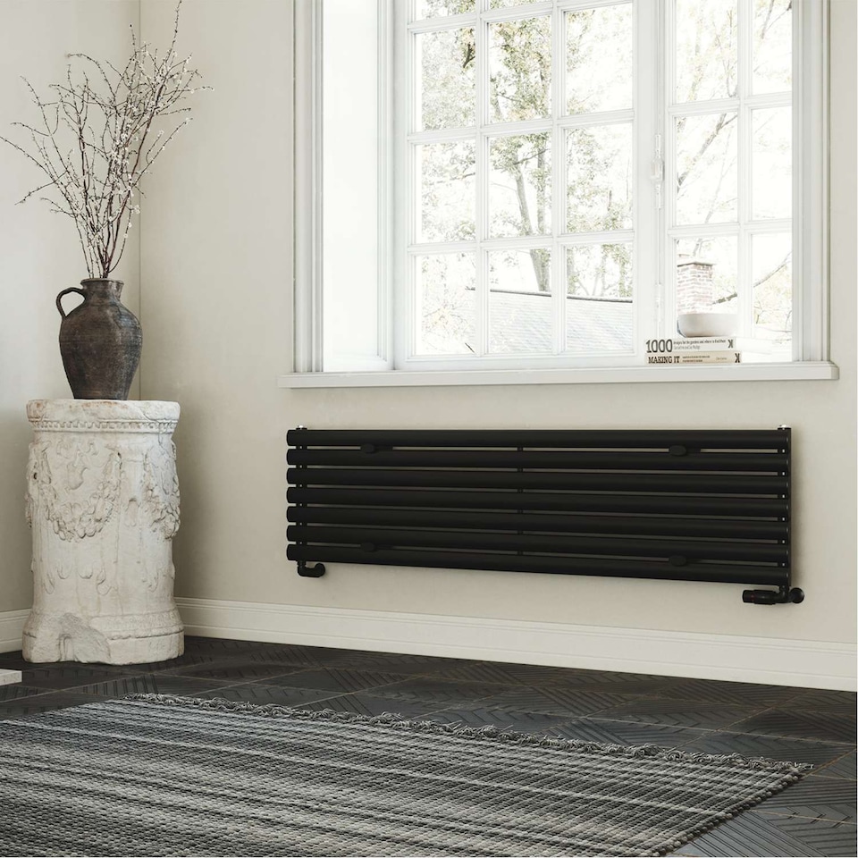 image 1 of Omeara Axis - Black Horizontal Radiator H406mm x W1600mm Single Panel