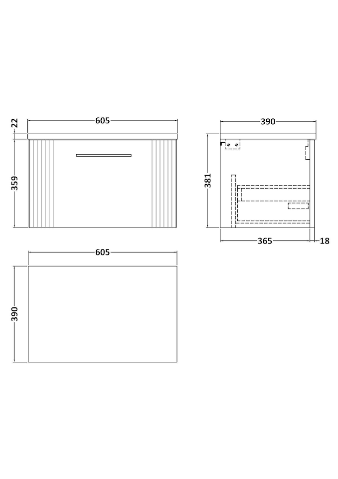 image 1 of Balterley Partial Fluted 1 Drawer Wall Hung Vanity Unit with Sparkling Laminate Worktop | Blue | Satin Blue