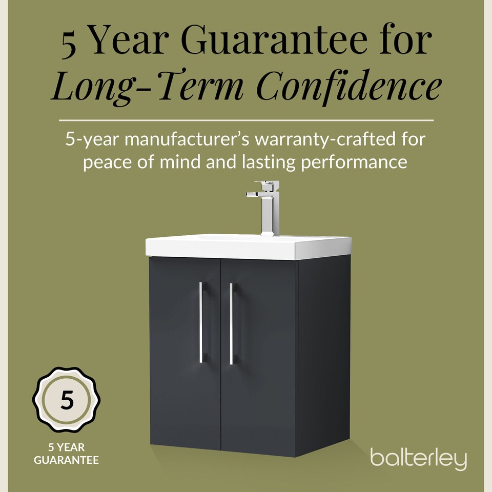 image 1 of Balterley Modern Bathroom 2 Soft Close Door Wall Hung Vanity Unit & Rectangular Mid-Edge Basin | Grey | Soft Black