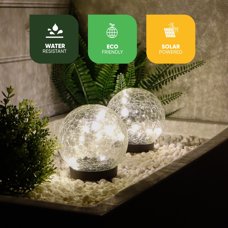 image 1 of Gardenwize Solar LED Crackle Ball Garden Lights Outdoor (Pair)