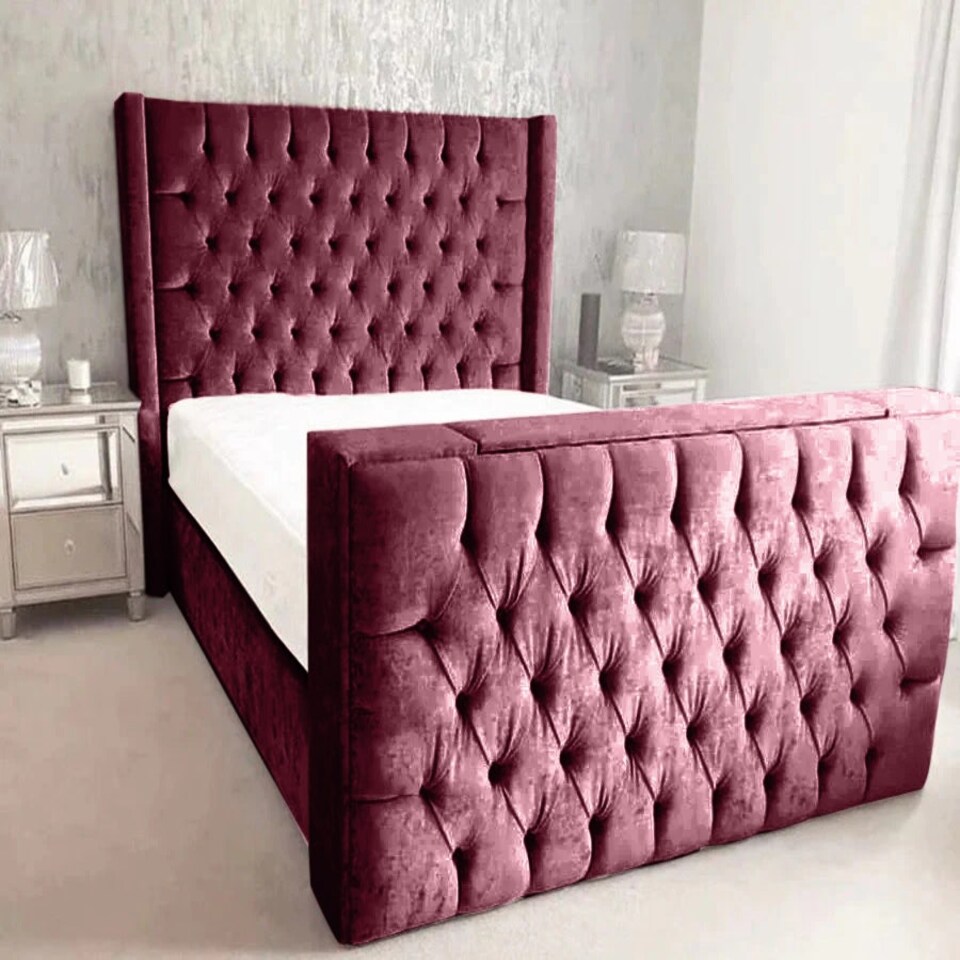 Lokie Plush Maroon Double TV Bed Frame - Maroon