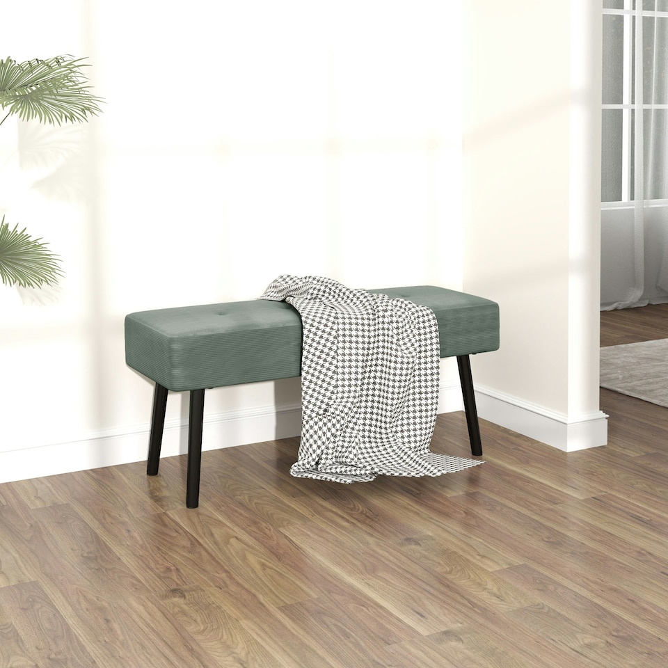 image 1 of HOMCOM End of Bed Bench w/ Thick Padding and Steel Legs for Entryway, Green
