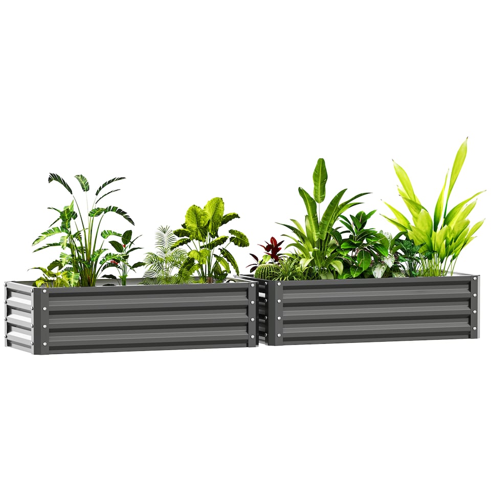 image 1 of Outsunny Set of 2 Raised Garden Bed, Outdoor Planter Box with Galvanised Steel Frame for Growing Vegetables, Flowers and Herbs, 110 x 50 x 30 cm, Light Grey