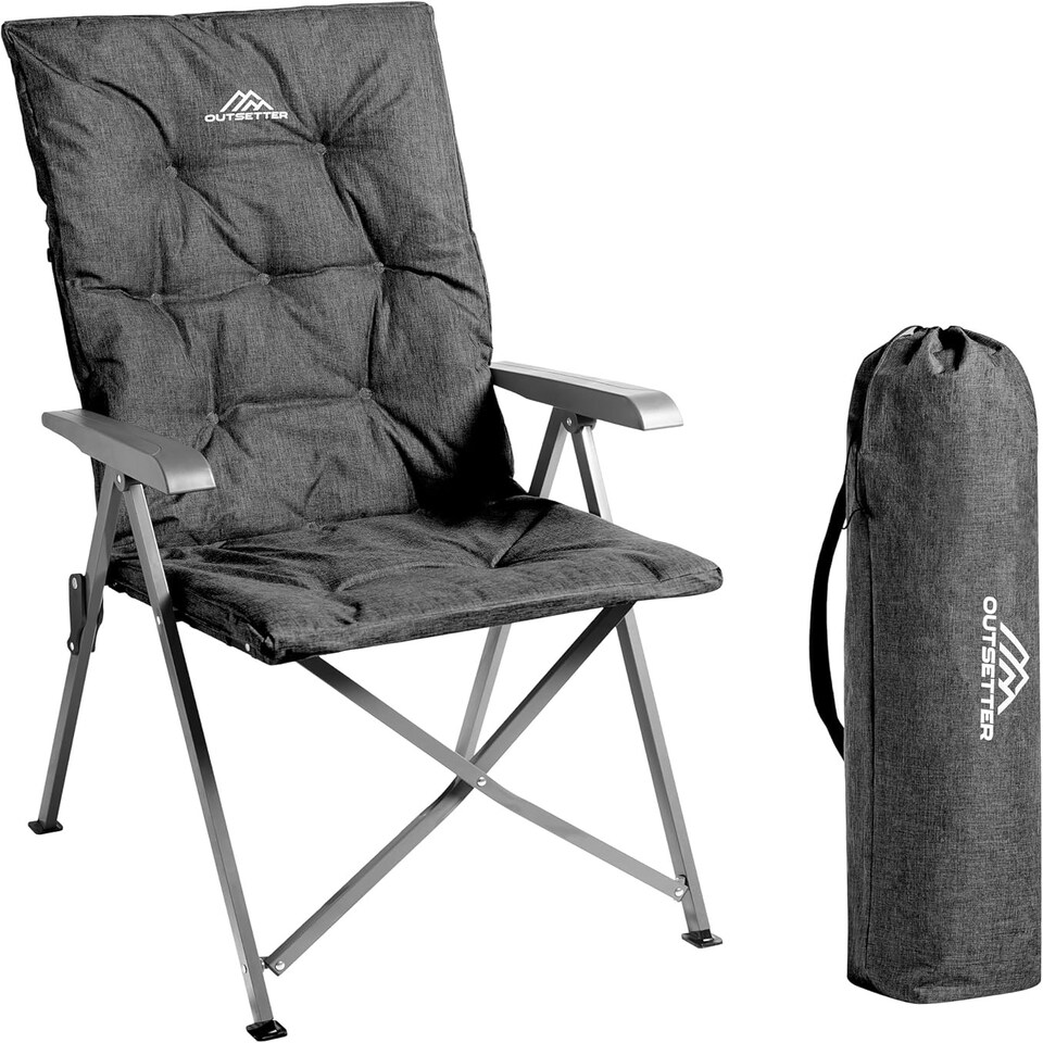 image 1 of Luxury Adjustable Camping Chairs Heavy Duty Outdoor High Back Padded Folding - 1 Black Chair Black
