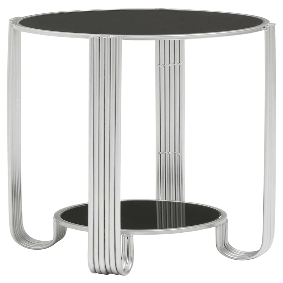 image 1 of Jolie Round End Table Black Mirror And Silver Frame Silver