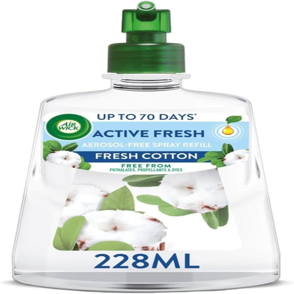 image 1 of Air Wick Aerosol-Free Automatic Air Freshener Spray Refill, Fresh Cotton, Pack 4 x 228ml, 24x7 Active Fresh Odour Neutraliser, Lasts Up to 280 Days