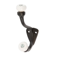 Hammer & Tongs White Ceramic Ball Hat & Coat Hook - W30mm x H105mm - Black