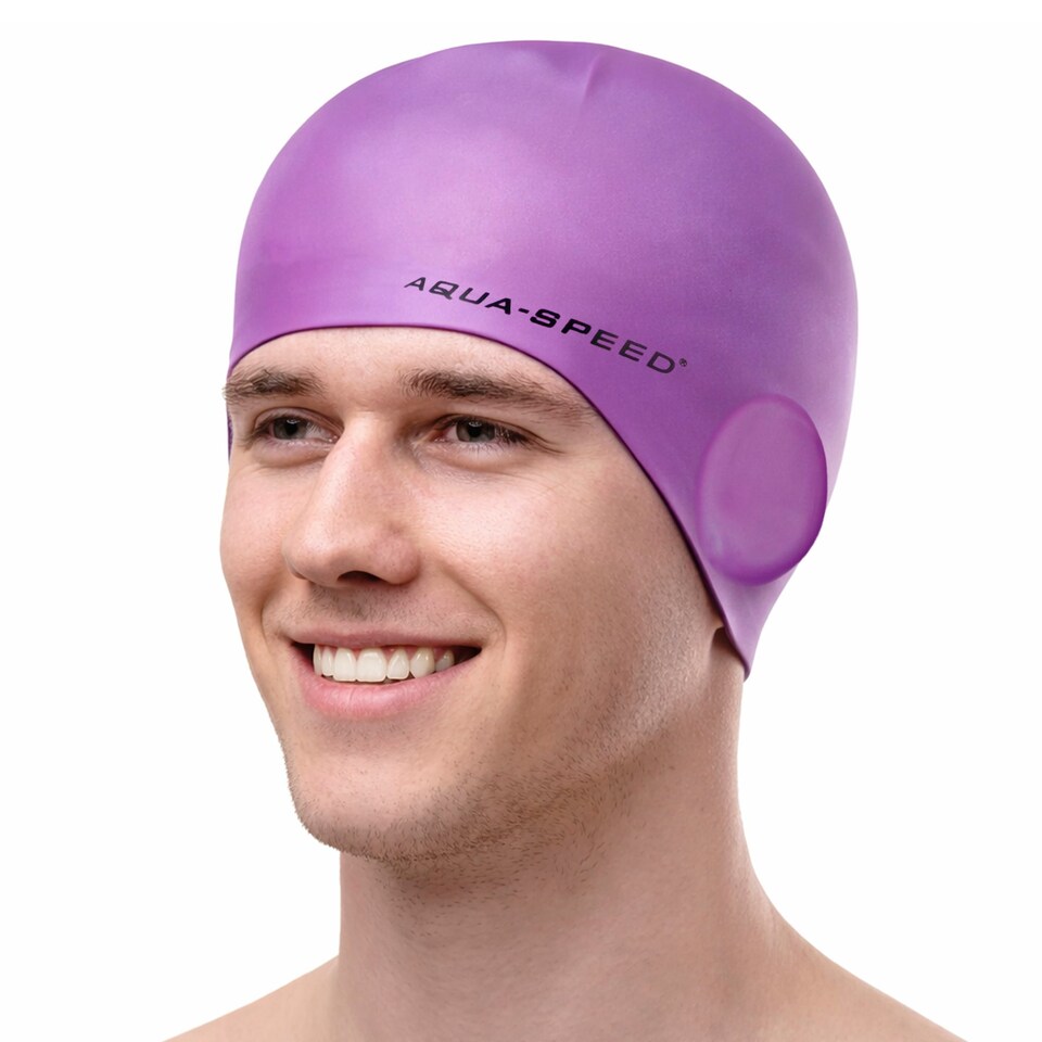 image 1 of Unisex Adult Full Ear Coverage Swimming Cap | Soft Silicone Cap for Pool Use | Purple | Purple | One Size | 1
