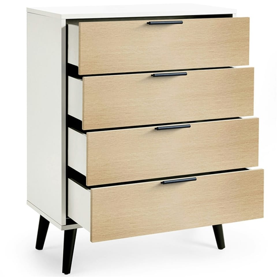 image 1 of Oak and Matt White Wide Chest of Drawers (4 Drawers)