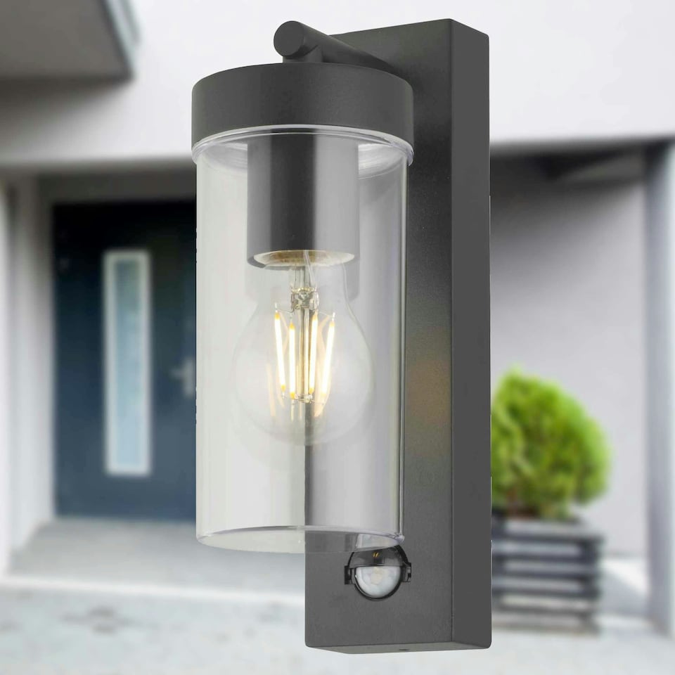image 1 of Set of 2 Hadron - Black Motion Sensor Outdoor Wall Lights Black | Clear