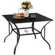 image 1 of Outsunny 94 x 94 cm Garden Dining Table with Parasol Hole, Square Patio Table with Slatted Metal Plate Top, Black
