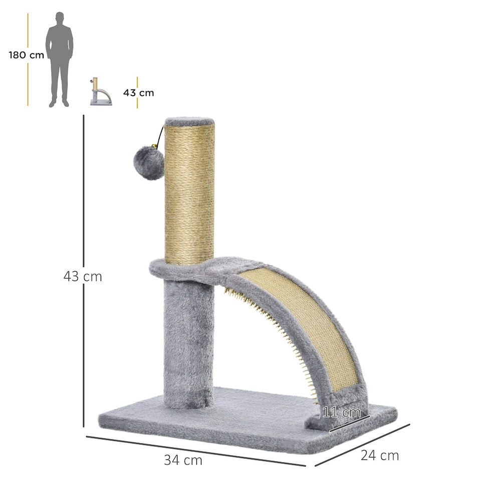 image 1 of PawHut Cat Tree for Indoor Cats with Scratching Post, Hanging Ball, Grey
