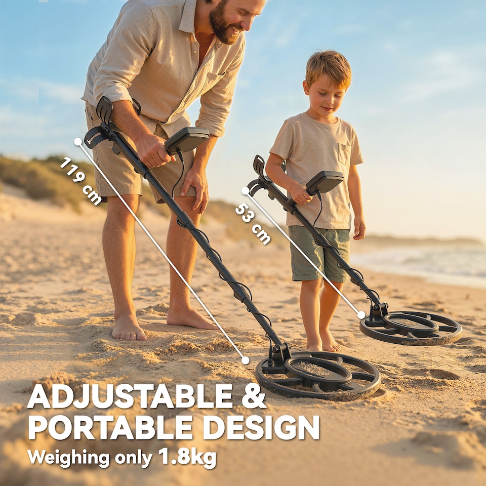 image 1 of Outsunny 5 Modes Metal Detector for Adults with IP68 Waterproof Search Coil | Black | Black, Orange | 53-119L x 18W x 37H cm