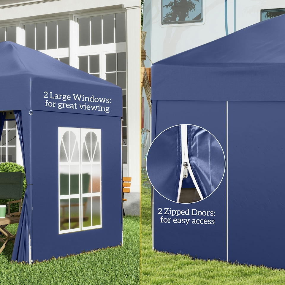 image 1 of Outsunny 2mx2m Pop Up Gazebo Party Tent Canopy Marquee with Storage Bag Blue