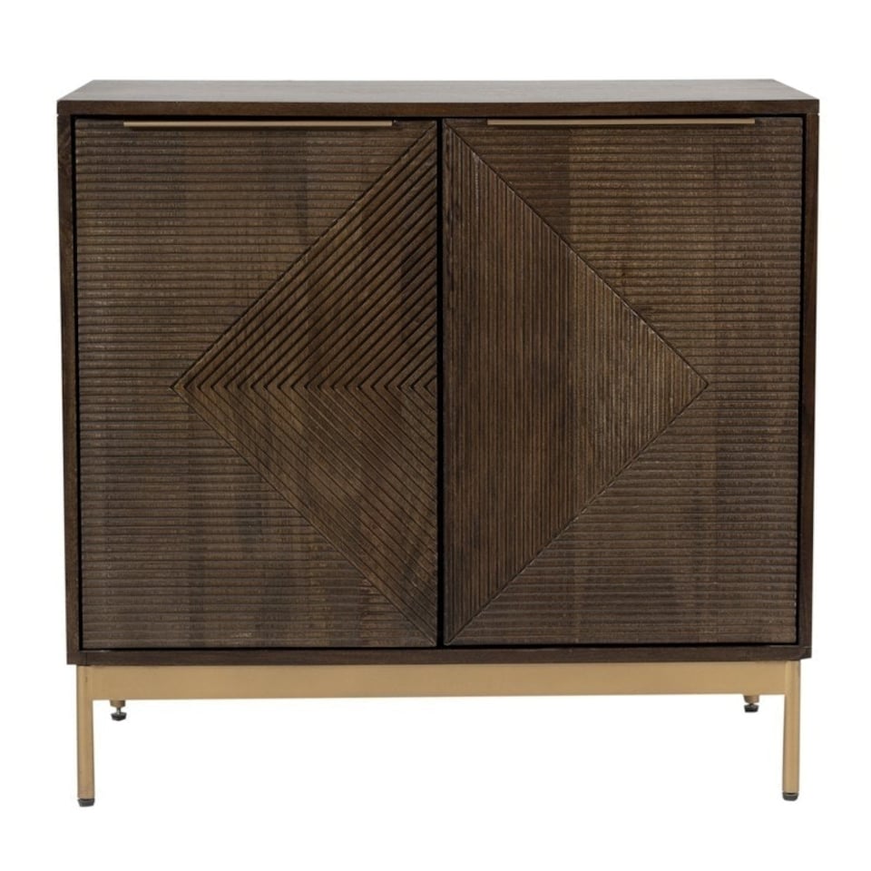 image 1 of Zaine Carving Small Sideboard - Mango Wood - L40 x W80 x H76 cm - Dark Finish - Assembly Required | Brown