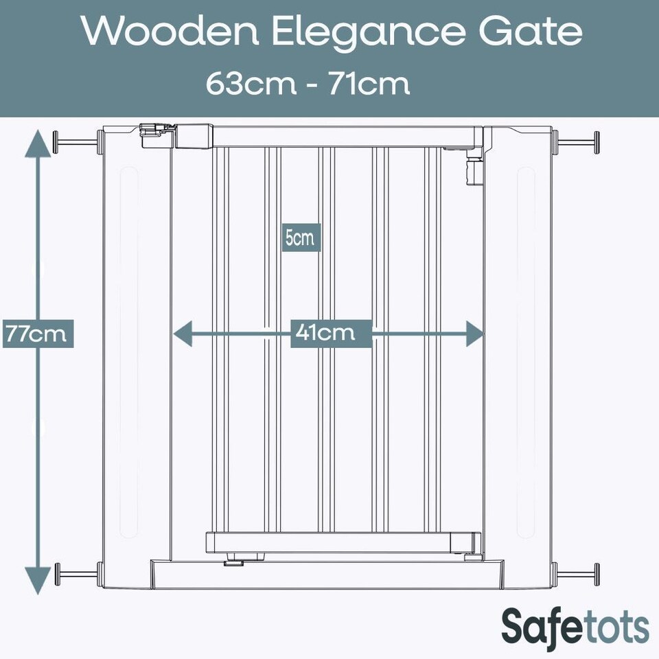 image 1 of Safetots Wooden Elegance Gate, White, 63cm - 71cm, Pressure Fit Safety Gate, Baby Gate for Stairs and Doors, Easy Installation