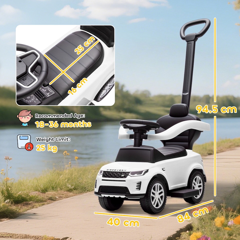 image 1 of AIYAPLAY Land Rover Licensed Baby Push Car, 2-in-1 Ride on Car, White