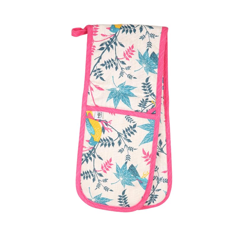 Birds Organic Cotton Double Oven Gloves - Stone