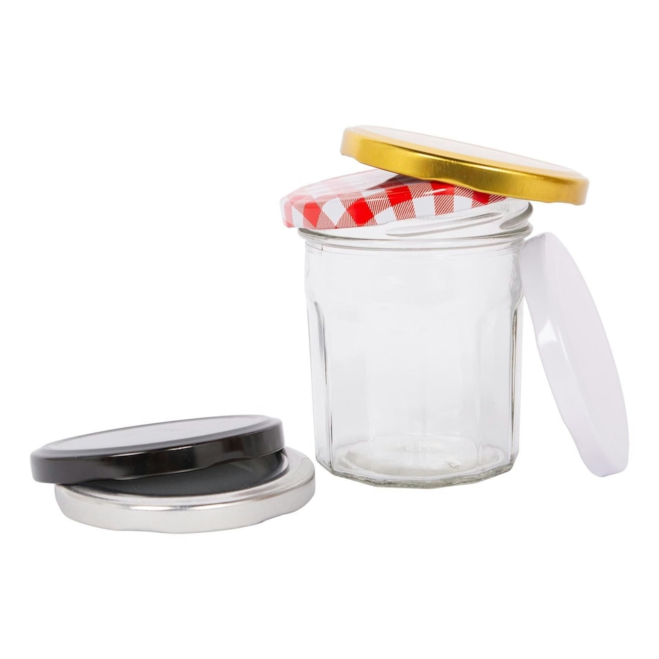 image 1 of Argon Tableware Glass Jam Jars with Green Gingham Lids - 250ml - Pack of 6