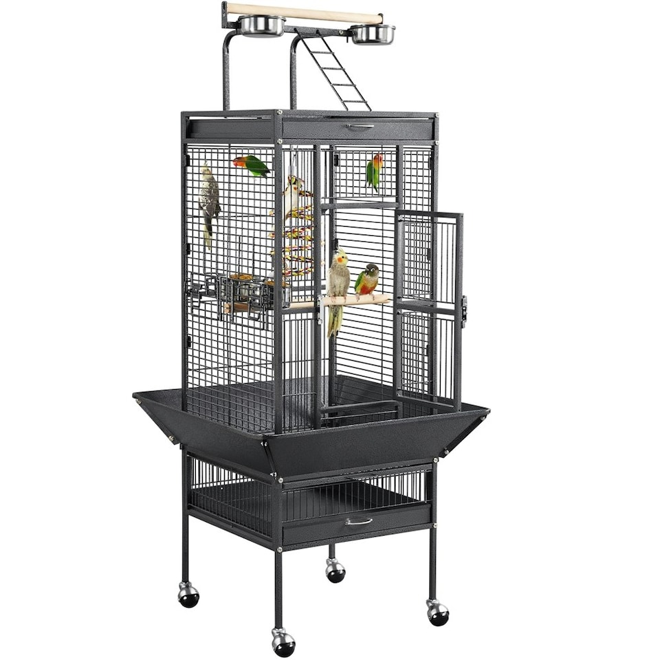 image 1 of Yaheetech 156 cm Tall Play Top Rolling Metal Bird Cage Black