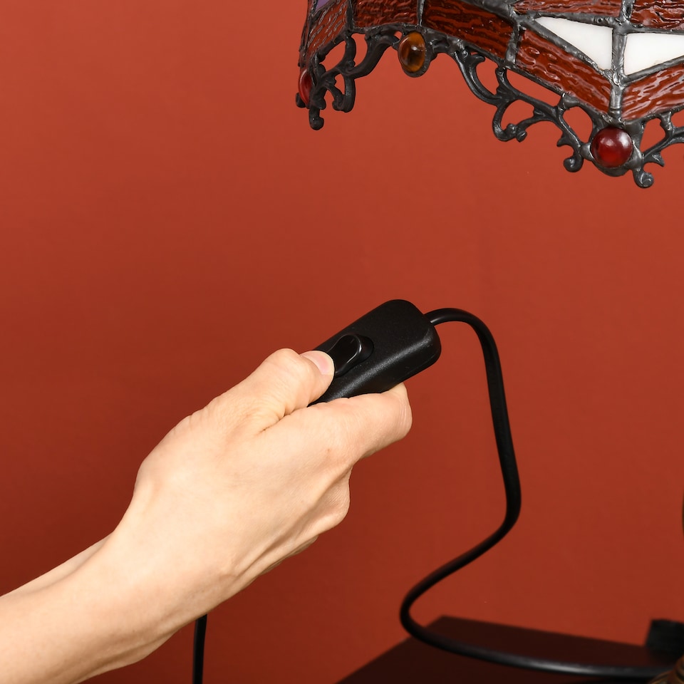 image 1 of HOMCOM Stained Glass Table Lamp, Handcrafted Artisan Collectible, Suitable for Living Room and Bedside, MultiColoured, 26 x 45Hcm, Zinc Alloy.