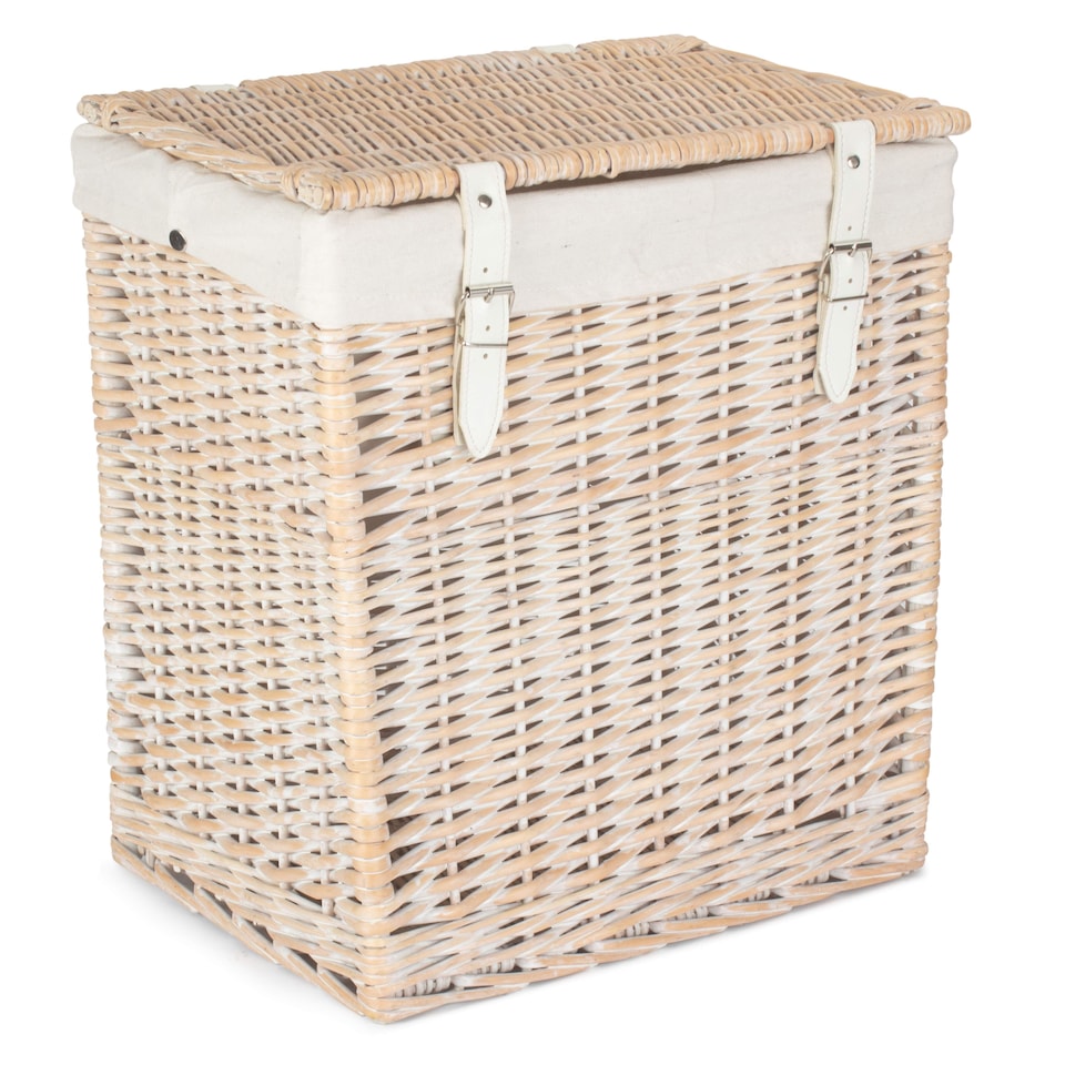 image 1 of Small Boutique White Wash Storage Laundry Hamper With Lining | White | White