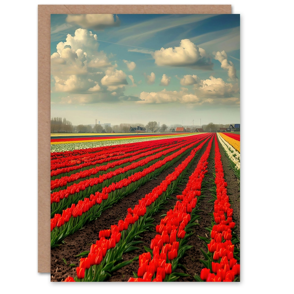 image 1 of Tulip Fields Sky Holland Modern Him Her Birthday Card