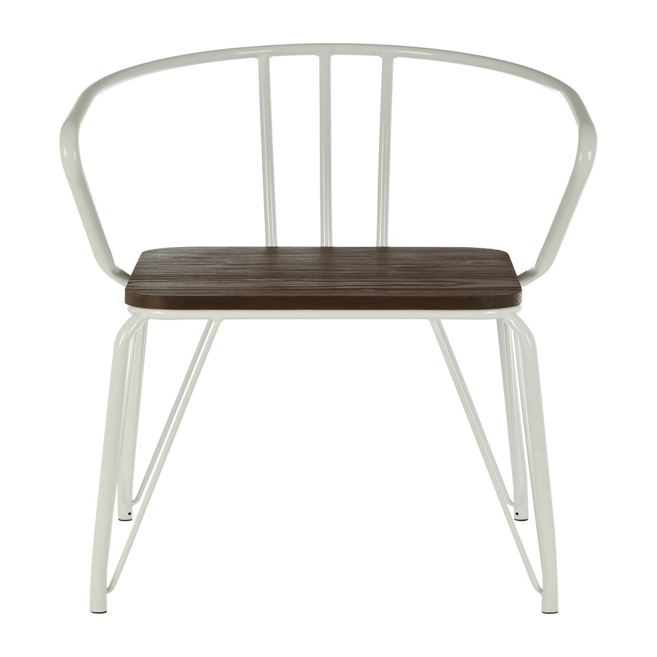image 1 of Interiors by Premier White Metal and Elm Wood Arm Chair, Accent Dining Arm Chair, Versatile Wooden Chair for Home, Office, Lounge