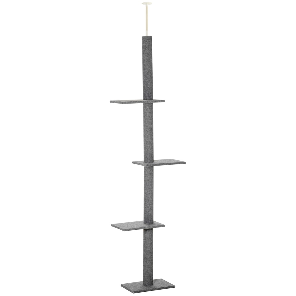 image 1 of PawHut 260cm Cat Tree Floor To Ceiling Adjustable Height, Grey