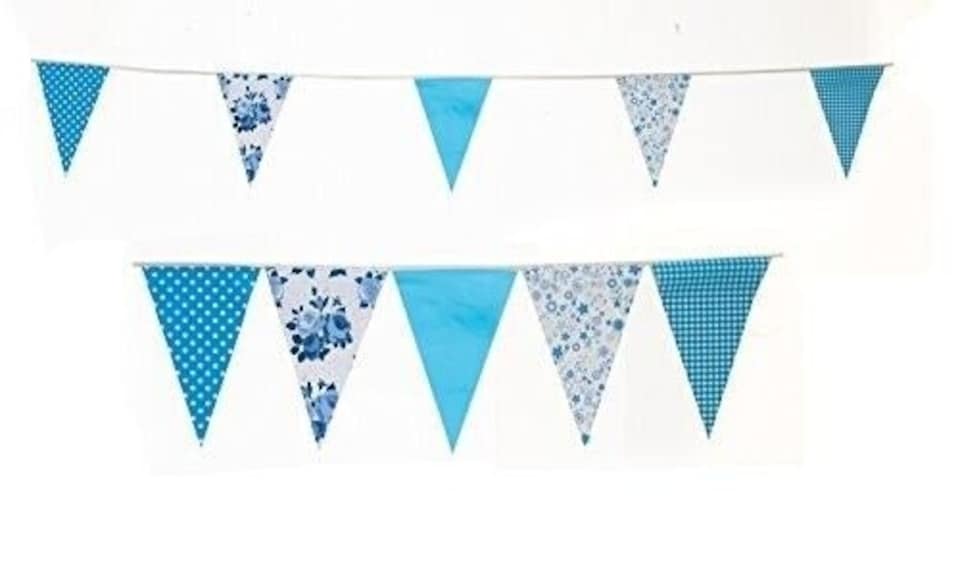 image 1 of Blue Vintage Print Party Bunting 10m with 20 Pennants