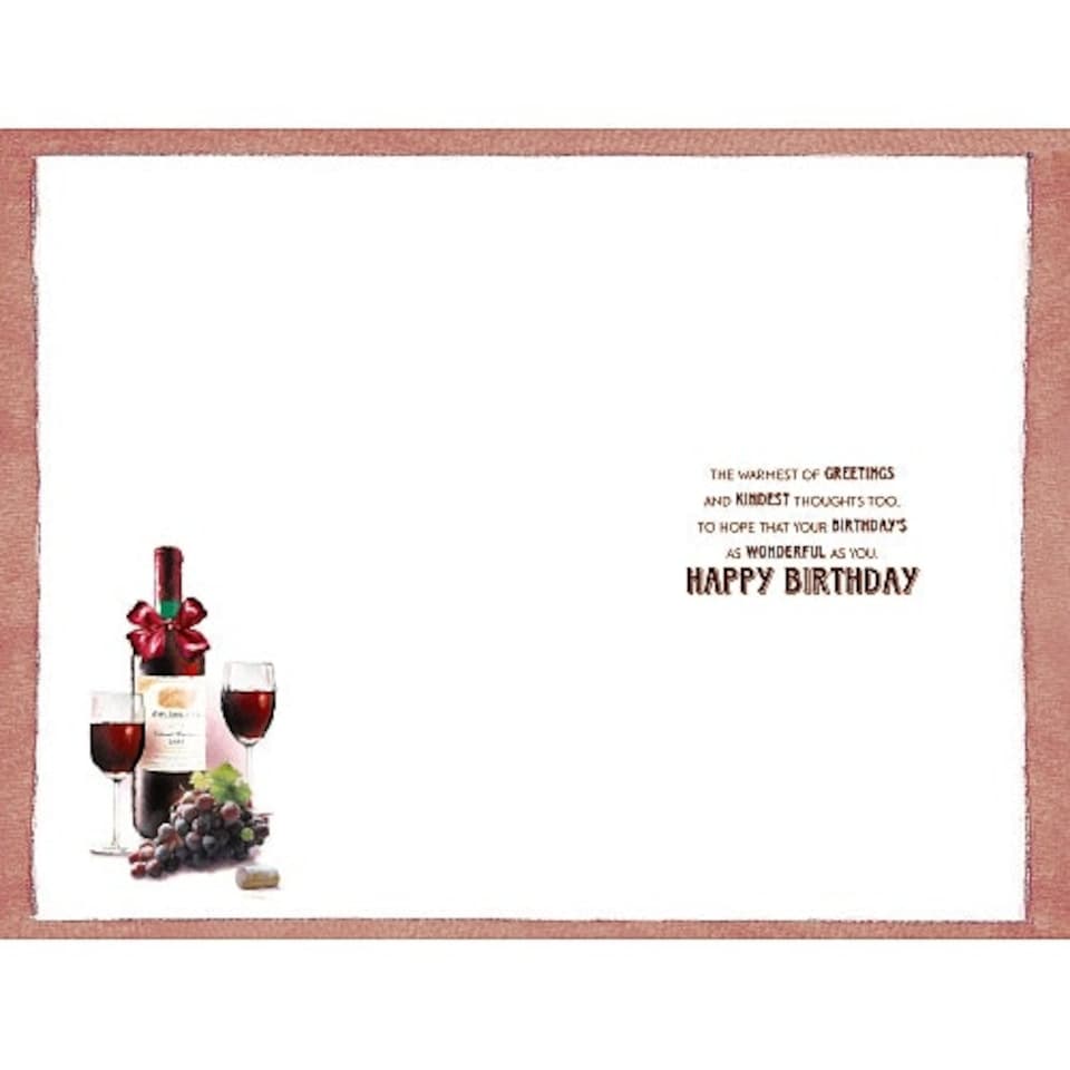 image 1 of Open Male Birthday Card Red Wine Bottle, Glass and Grapes