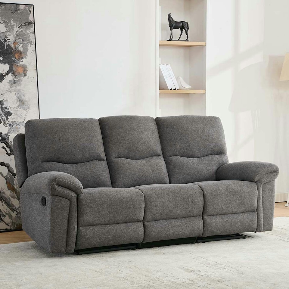 image 1 of Fosse 3 Seater Manual Recliner Fabric Sofa Grey | Dark Grey