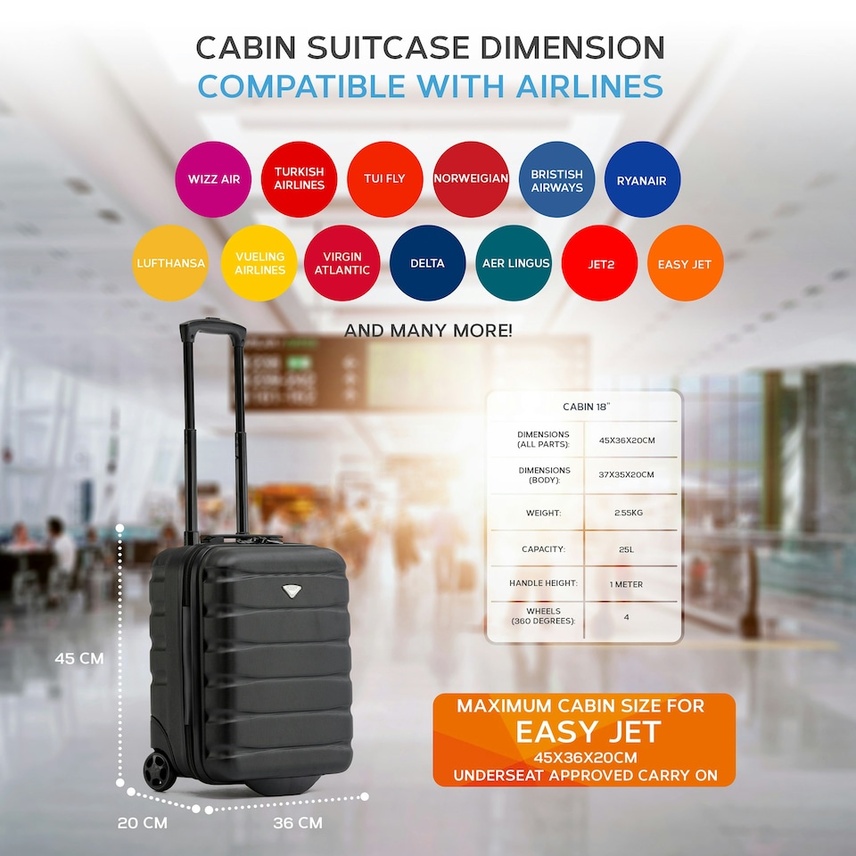 image 1 of Flight Knight 55x40x20 Ryanair Priority Cabin Suitcase, Also for EasyJet, Jet2, Lightweight,ABS Hard Shell, Durable 4-Wheel Cabin Case Pink | Rose | Cabin Bag