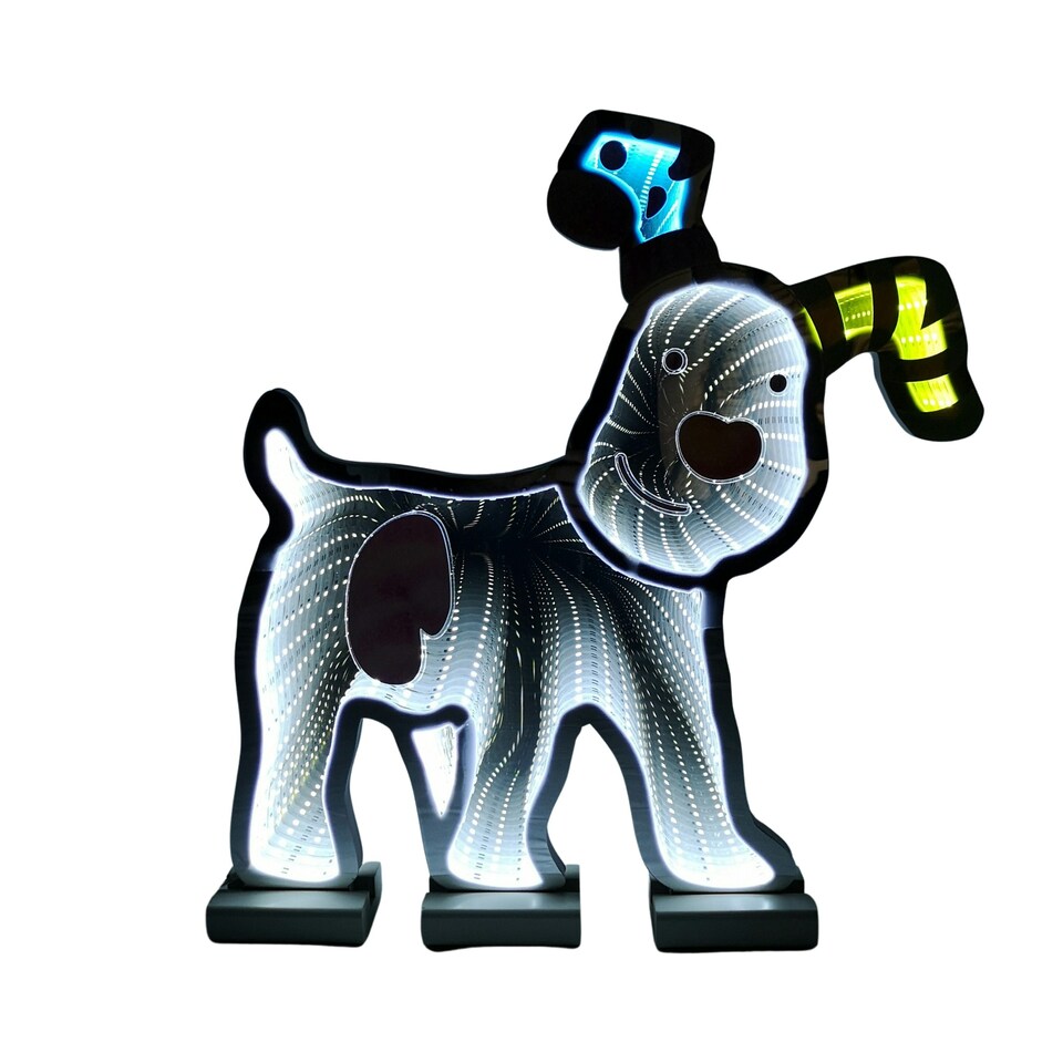 image 1 of 40cm LED Infinity Snowdog Christmas Decoration with Wooden Base