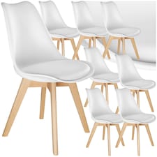 Dining Chairs Frederikke - padded, ergonomic shape, wooden legs - Set of 8 White