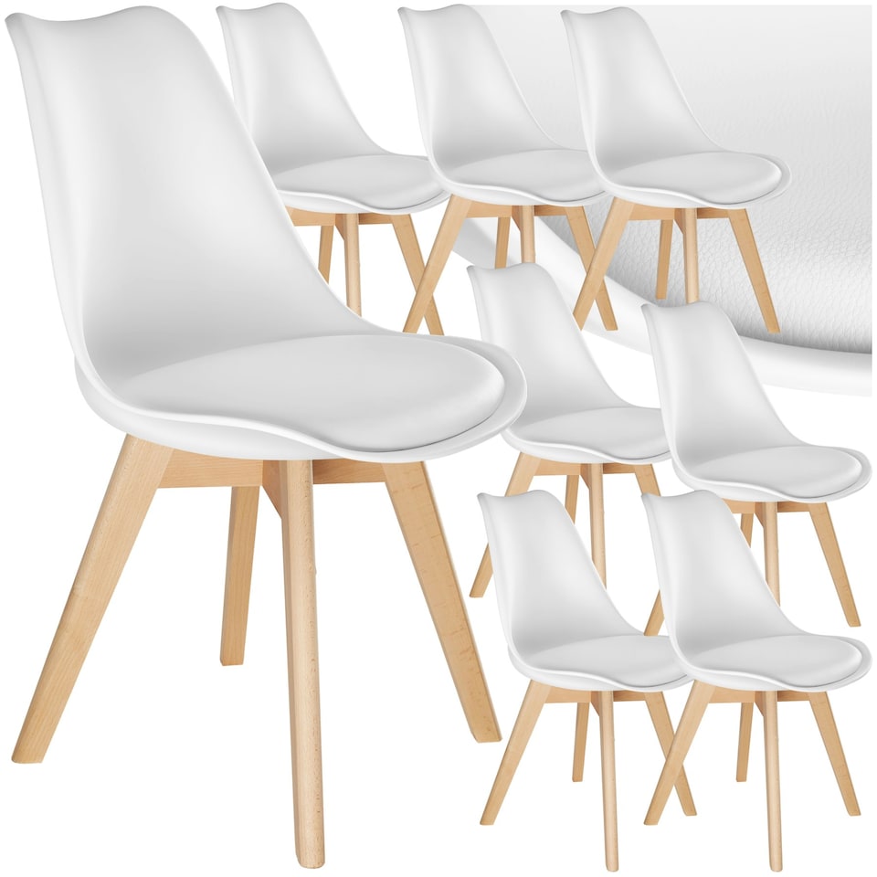 image 1 of Dining Chairs Frederikke - padded, ergonomic shape, wooden legs - Set of 8 White