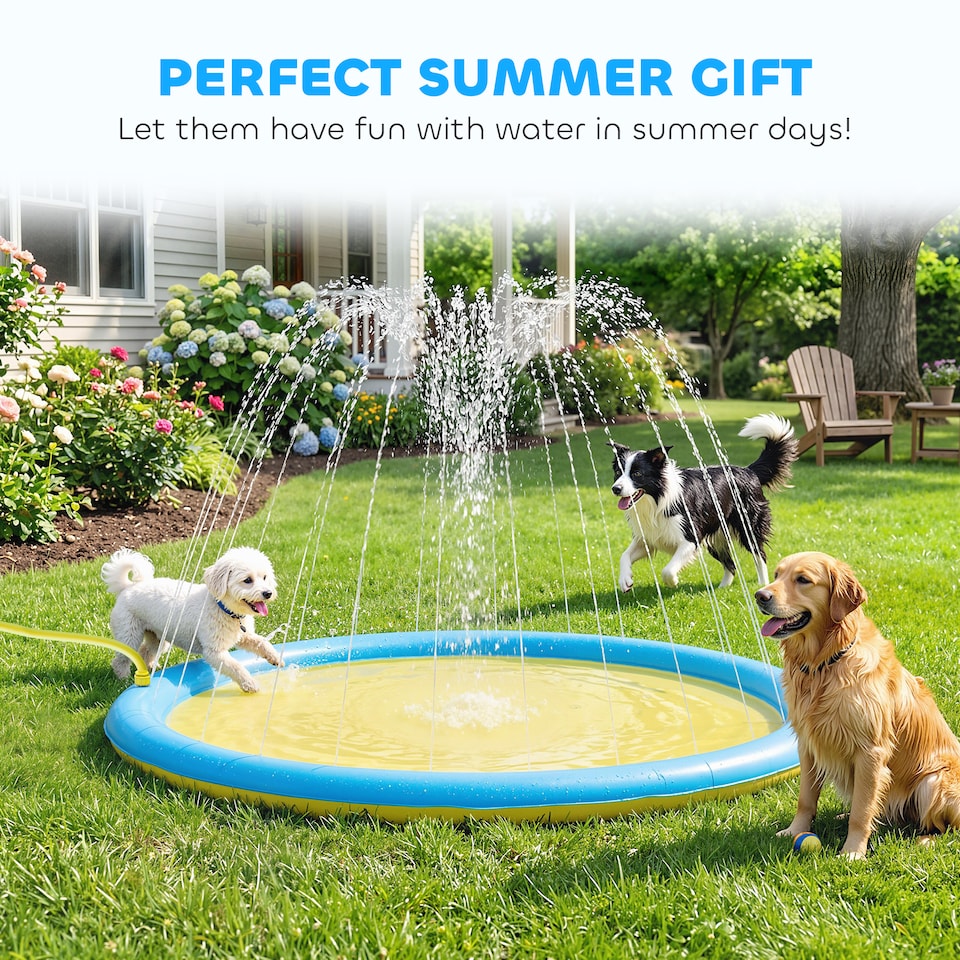 image 1 of PawHut 170cm Splash Pad Sprinkler for Pets Dog Pool Non-slip Outdoor Yellow