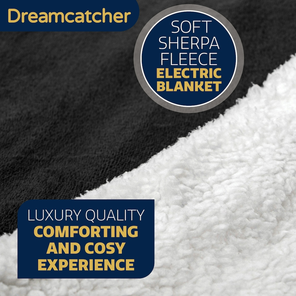 image 1 of Dreamcatcher Black Soft Microfleece & Sherpa Electric Blanket Heated Throw 160x120cm Black